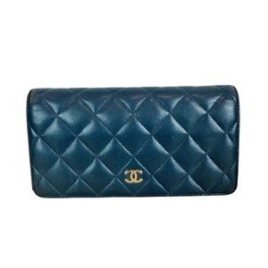 Chanel | Blue Leather Open-Fold Quilted Wallet